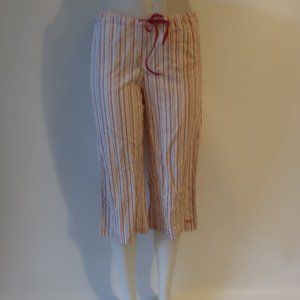 NWT Womens DKNY Off-White Pink Striped Cropped Pajama Bottoms S *